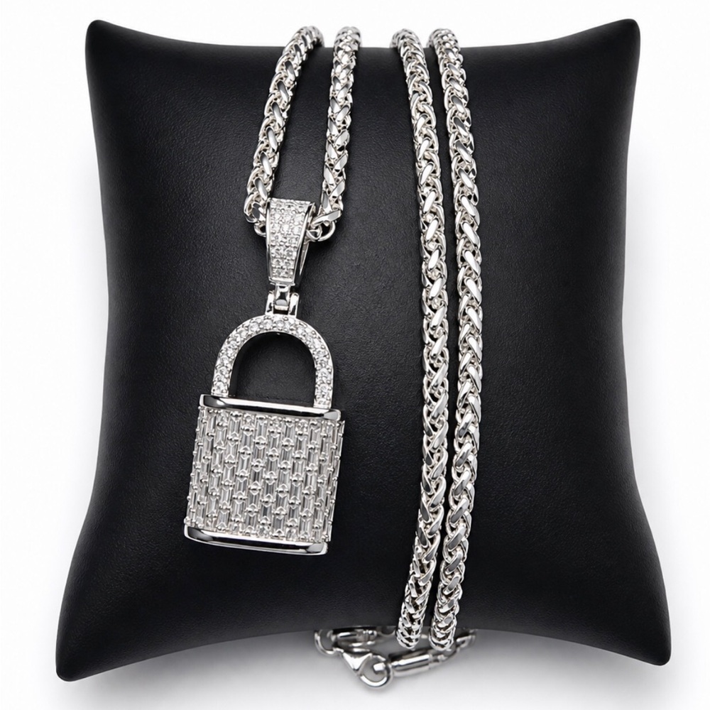925 Sterling Silver 2.80CT MOISSANITE Padlock Pendant Necklace Size 22”